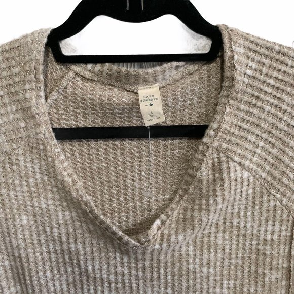 NWOT Lazy Sundays Tan Waffle Knit Comfy Lounge Tee - Picture 4 of 4